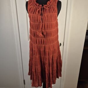 Max Studio Copper Smocked Tiered Midi Dress Size M